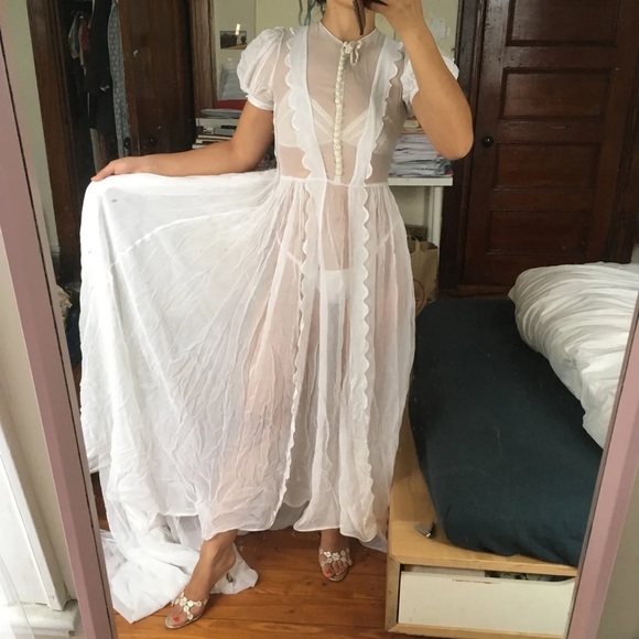1930s Wedding Dress with Train Petite XS Chiffon Sheer - Picture 11 of 12